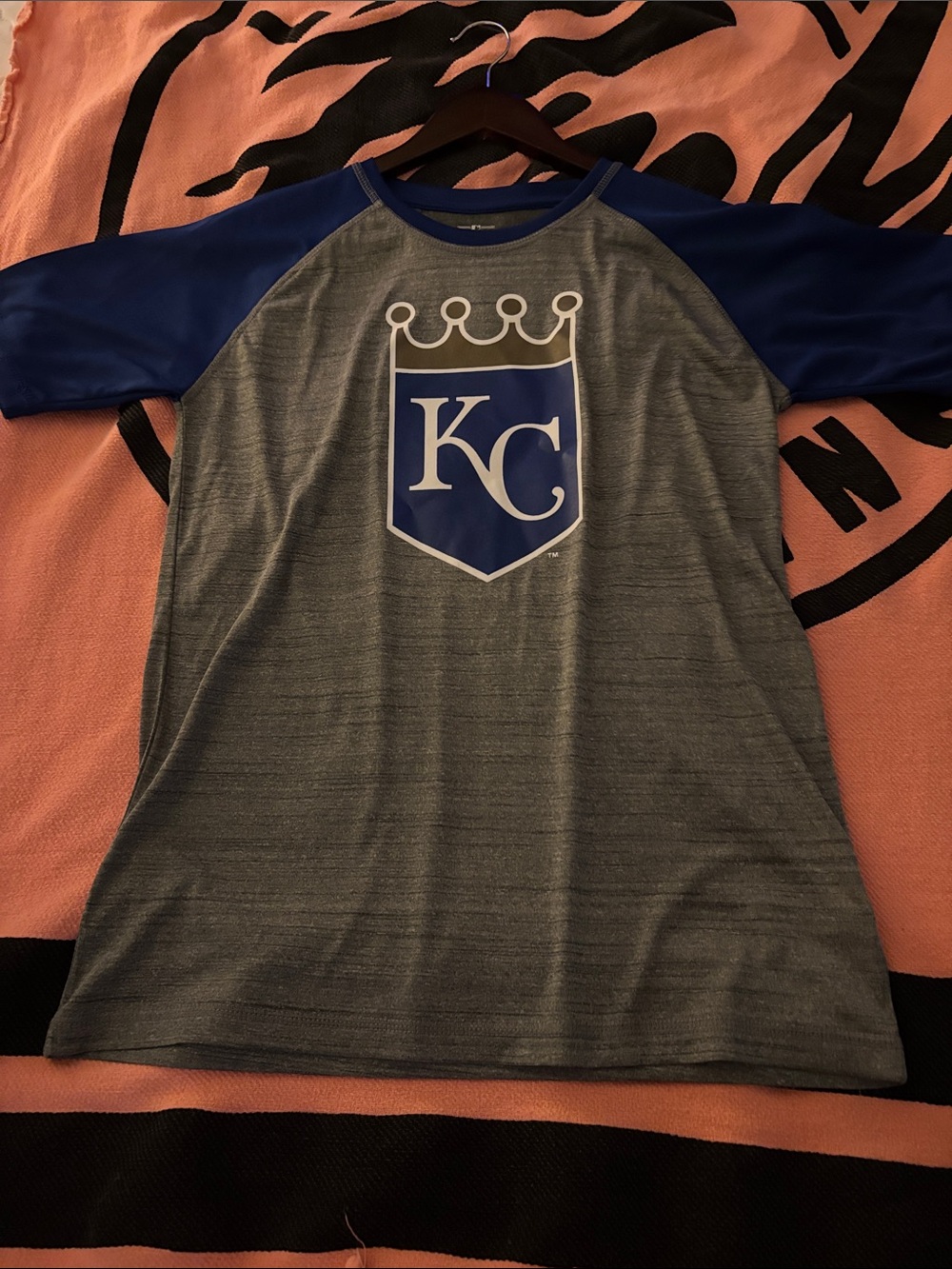 KC Raglan Short Sleeve Tee in Gray and Royal Blue